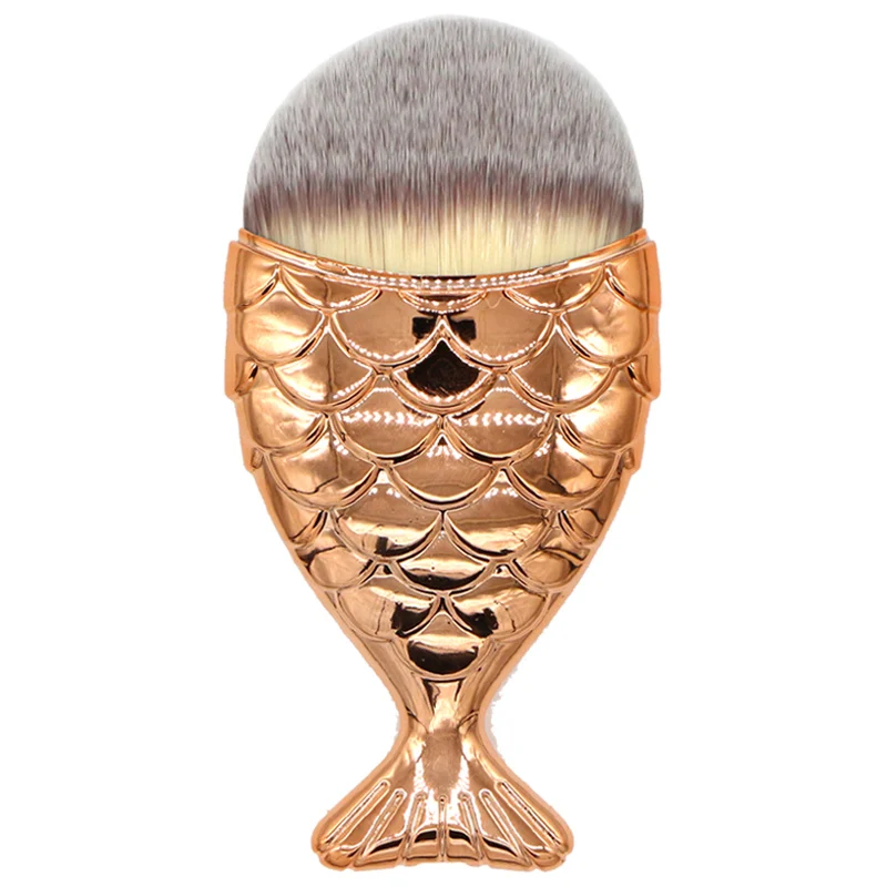 Rose gold Профессиональная Кисть для макияжа в форме русалки, 1 шт., Кисть для макияжа в форме рыбы, косметические инструменты для макияжа, кисть для пудры, кисти для лица - Handle Color: Rose gold
