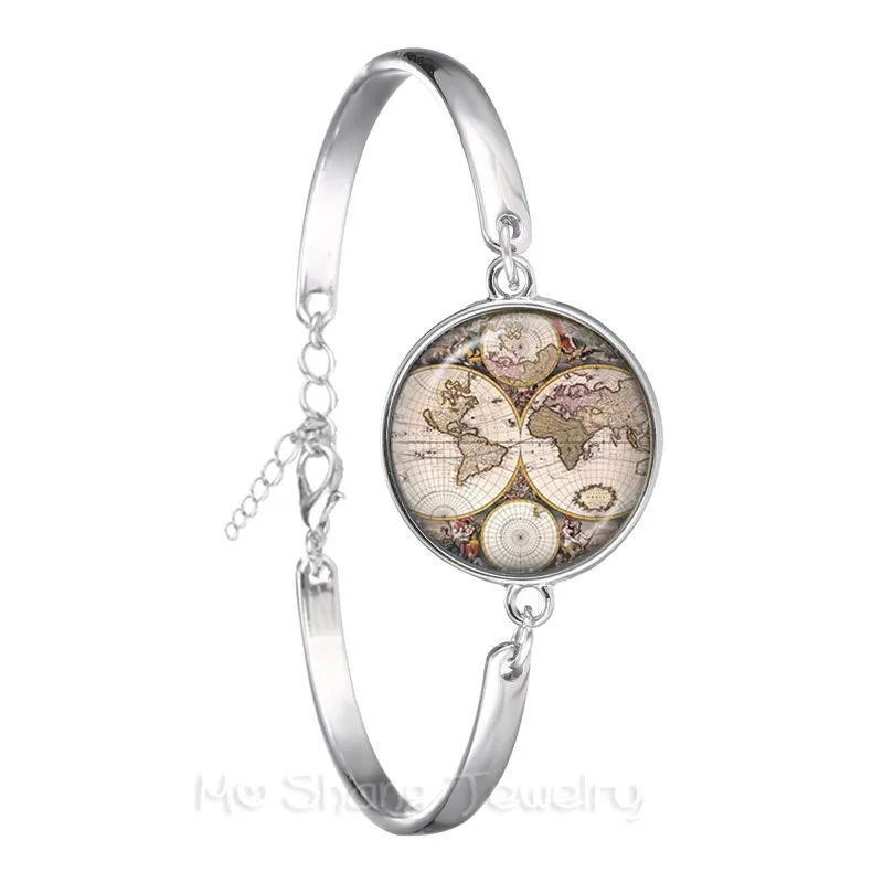 Глобус Карта мира Новый Ретро Браслет мир путешествия изогнутое стекло