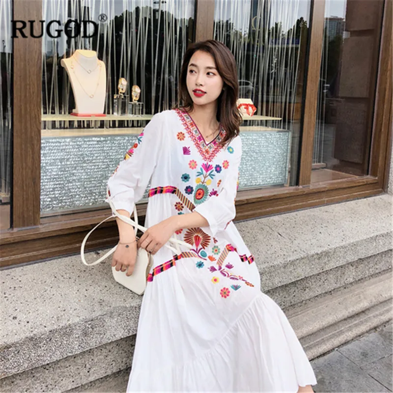 RUGOD/повседневное этническое женское платье с цветочным узором Богемные вечерние