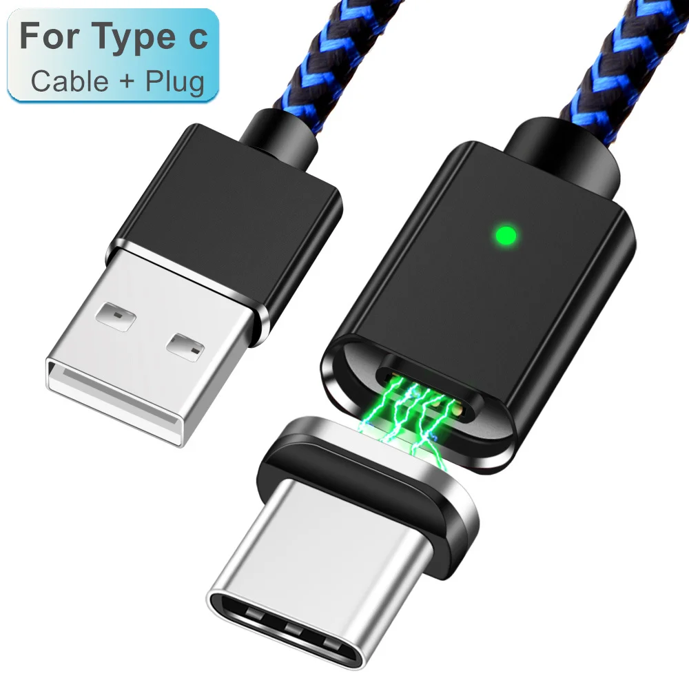 Олаф 3 в 1 светодиодный магнитный USB кабель для iPhone Micro usb type C Магнитный кабель 3 А кабели для быстрой зарядки и синхронизации данных Шнур для быстрой зарядки - Цвет: Blue Type C Cable