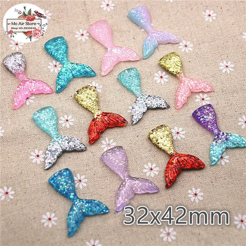 10pcs 32*42mm Multicolor Colors Shiny Resin Fish Tail Flat back Cabochon DIY Jewelry Craft Decoration | Дом и сад