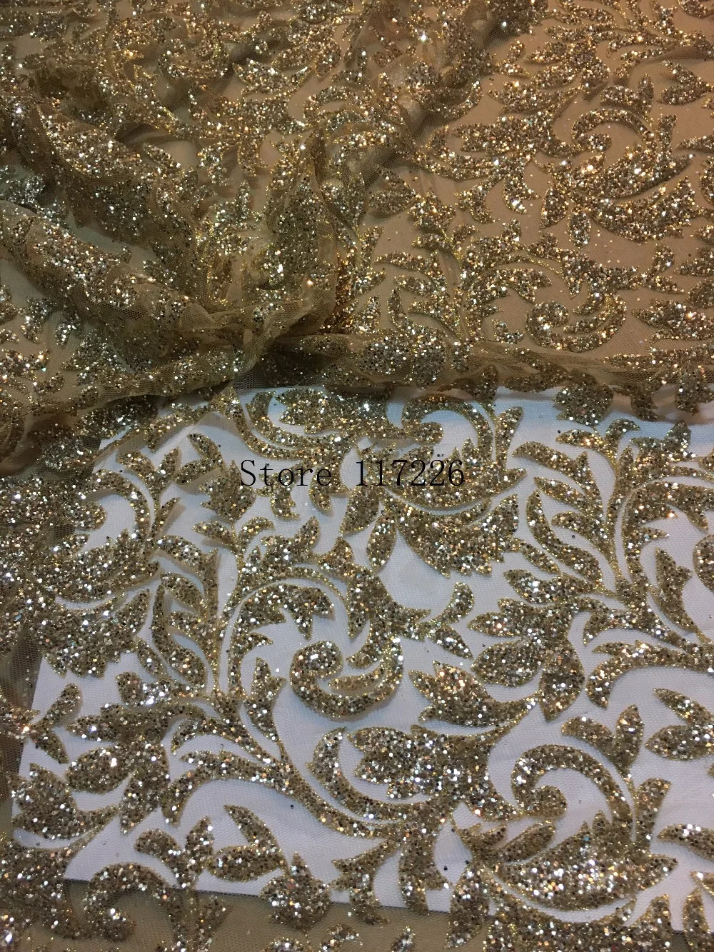 Лидер продаж французская африканская кружевная ткань с блестками золотого цвета