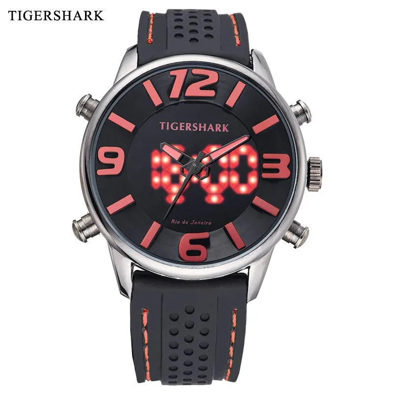 Tigershark мужская спортивные часы мужчины двойной дисплей аналоговый цифровые