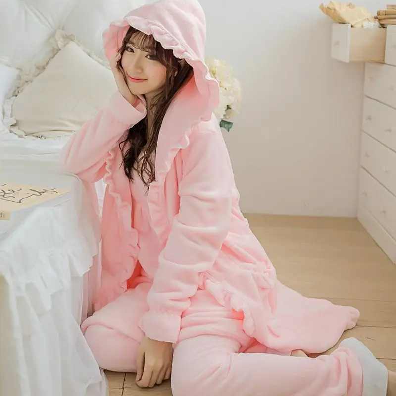 3 шт./компл. Зимние Женские Фланелевые флисовые банные халаты повседневный