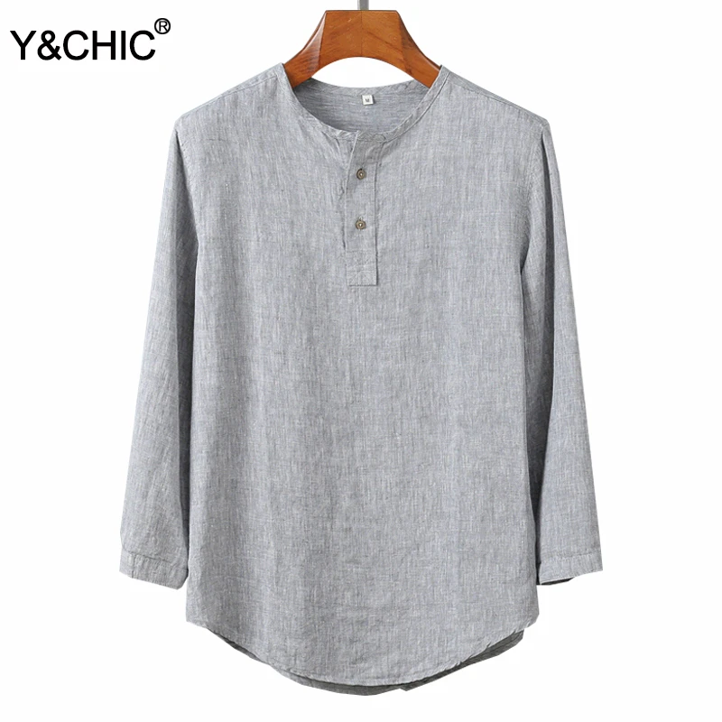 Y & CHIC/льняная рубашка с рукавом три четверти и полукнопками легкая дышащая