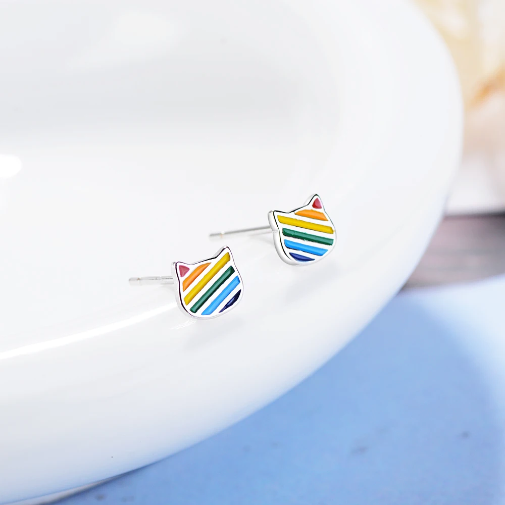 

Cute Cat Color Drop Glazed Earrings For Women Girl Gift 925 silver needle Earrings Boucle D'oreille S-e645