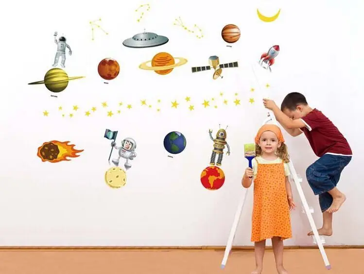 Космонавт и летающая тарелка emoji наклейки Дети DIY 3D Виниловые украшения дома