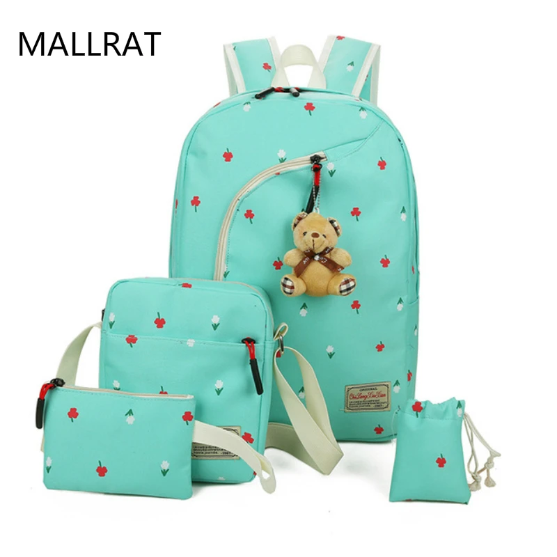 MALLRAT холсте 5 шт./компл. школьные сумки цветок печати рюкзак для