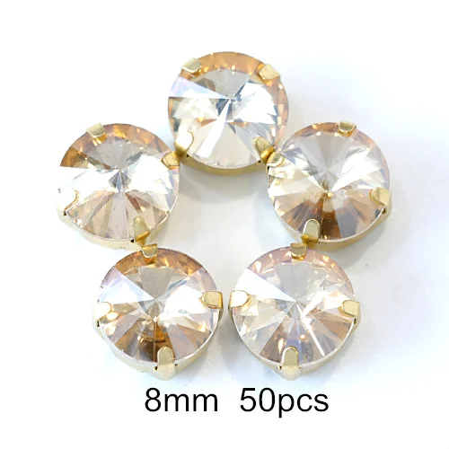 8mm 50pcs Золотые стразы для шампанского, стразы для шитья с плоской задней стороной, стразы для шитья одежды B1236 - Цвет: 8mm 50pcs