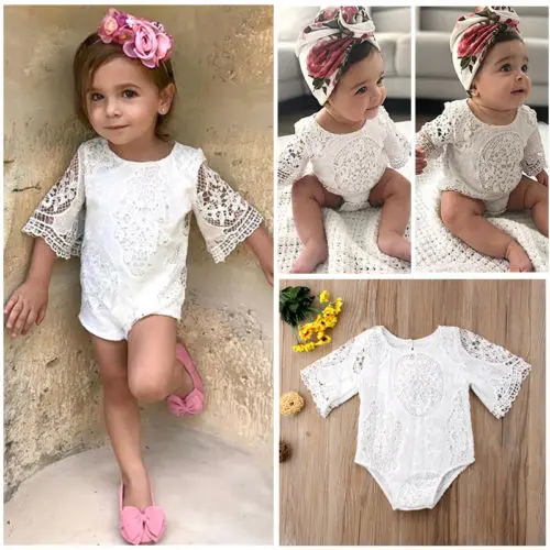 2018 летнее милое Кружевное боди с расклешенными рукавами для маленьких девочек