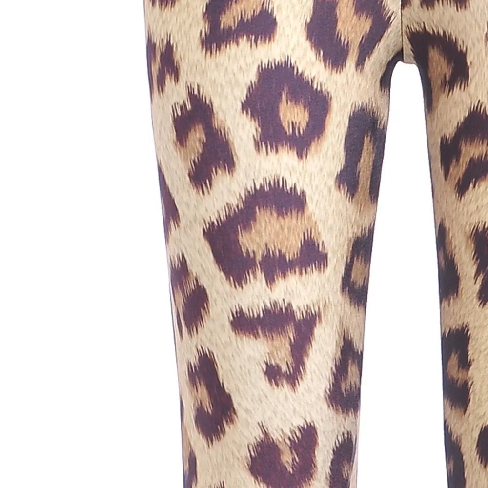 Модные женские леопардовые леггинсы с меховым принтом облегающие тонкие