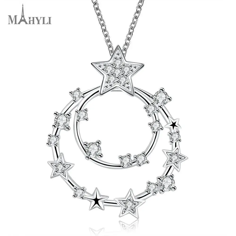 MAHYLI 925 серебряных полный звезды Кулон белый серебряный колье Ожерелье Для