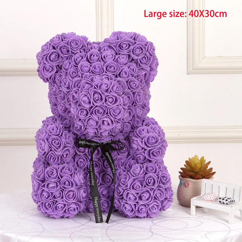 Large size purple 25/40 см с принтом в виде сердец и большими красными Тэдди медведь цветок розы искусственные украшения Рождественские подарки для Для женщин подарок на день Святого Валентина - Цвет: Large size purple