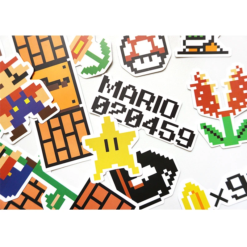 

23Pcs/lot Cartoon Pixel Style Mario Sticker For Kids Toys Snowboard Laptop Luggage Vinyl Home Decor Fridge Car-Styling Stickers