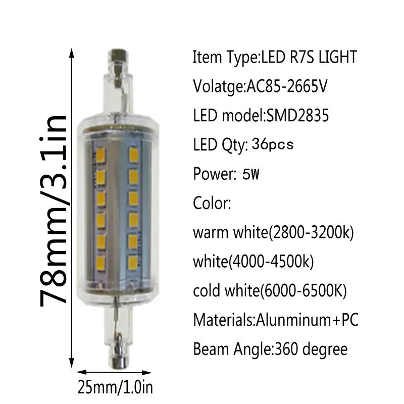 Диммируемая лампа R7S светодиодный Кукуруза 2835 SMD 78 мм 118 135 189 свет 5 Вт 10 12 15 замена
