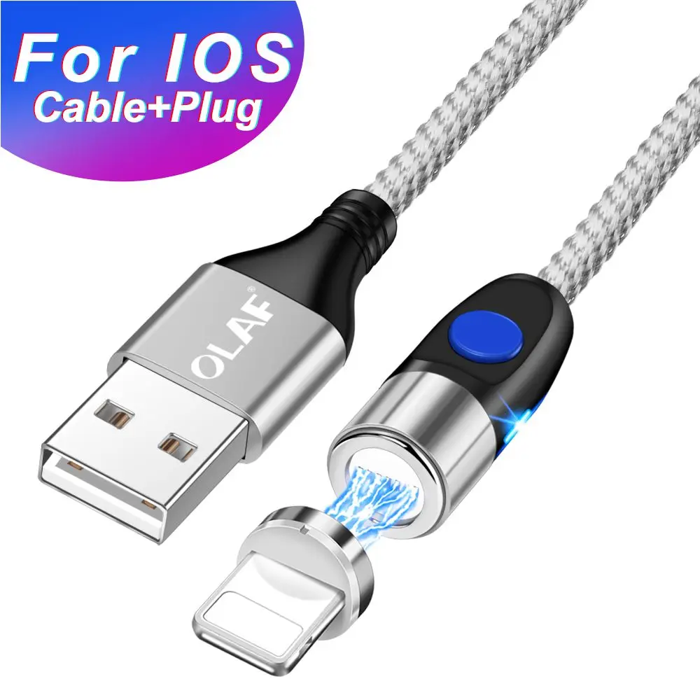 Silver IOS Магнитный кабель 3A для быстрой зарядки iPhone samsung, usb-кабель Micro USB type-C, магнитный кабель для передачи данных и быстрой зарядки 3,0 - Цвет: Silver IOS