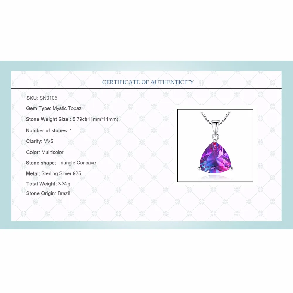 CZCITY Rainbow GemSton Pendant 5.79ct Mystic Purple Rainbow Fire Topaz 925 Sterling Silver Necklaces & Pendants Women Jewelry