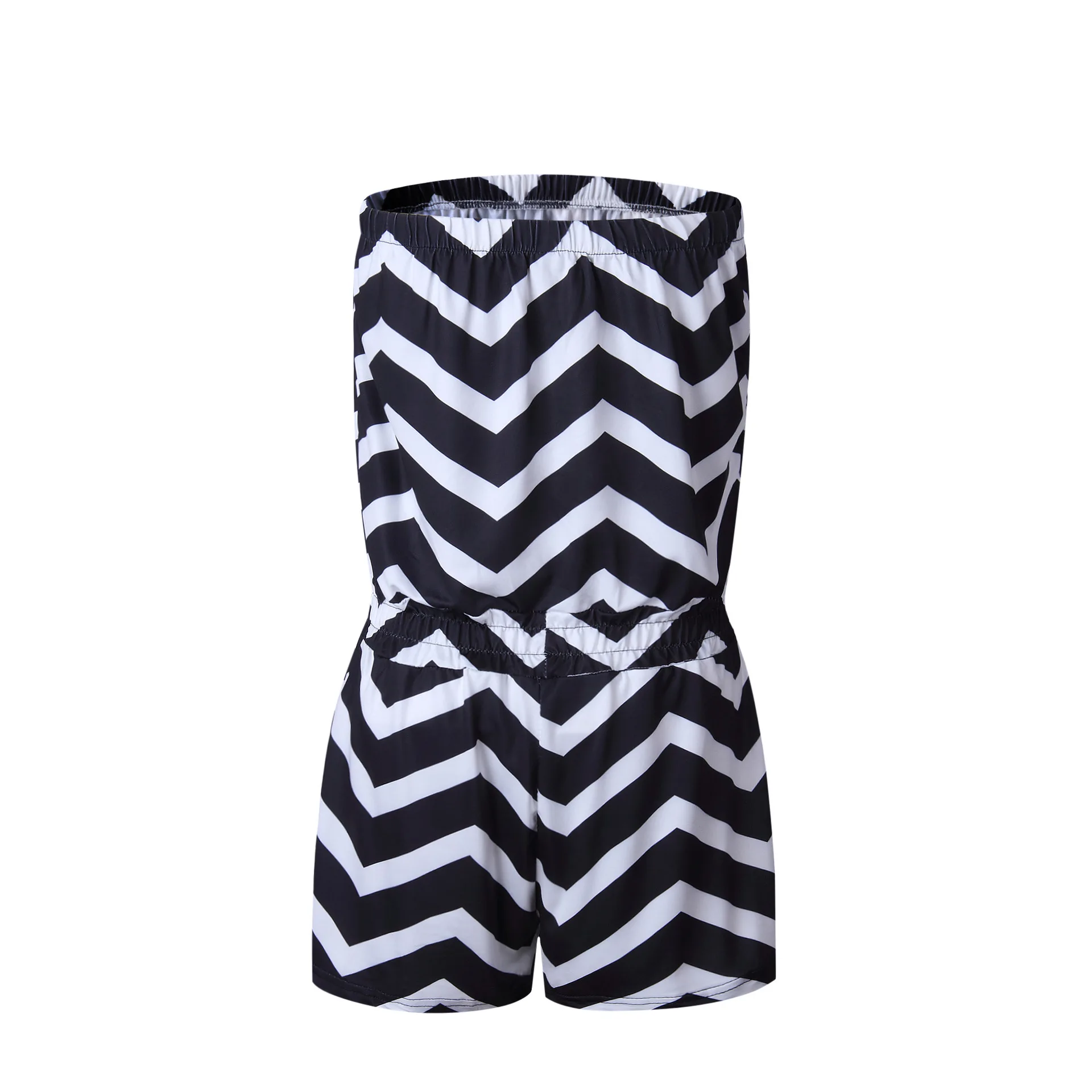 2019 Summer New Women Playsuits Wave Printing Sexy Off the Shoulder Beach Style Striped Lace Up Jumpsuit N330 | Женская одежда
