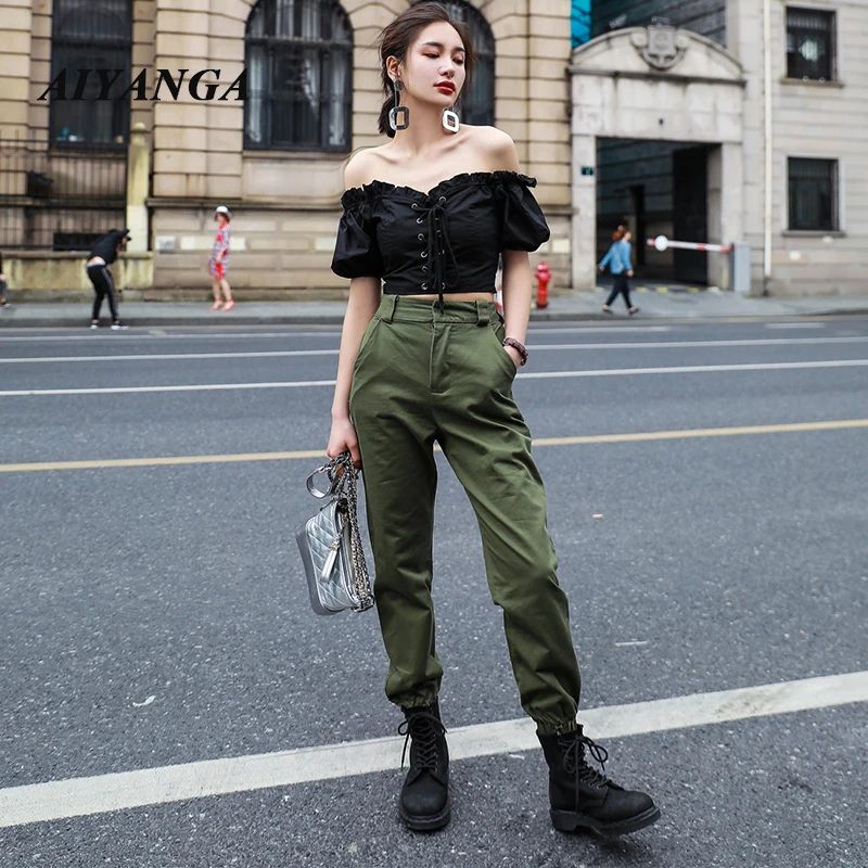 Лидер продаж 2018 повседневные джоггеры черные зеленые женские штаны карго