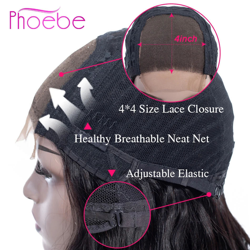 Phoebe 4x4 парики из бразильских человеческих волос для черных женщин натуральный