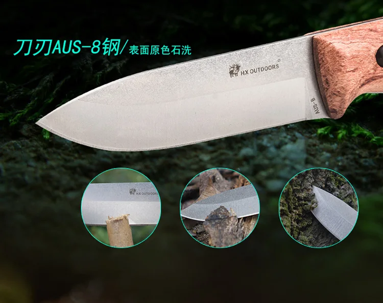 HX OUTDOORS CC AUS-8 сталь, палисандр ручка, тактический нож для выживания, Прямые ножи джунгли, высокопрочный нож, кожаная оболочка