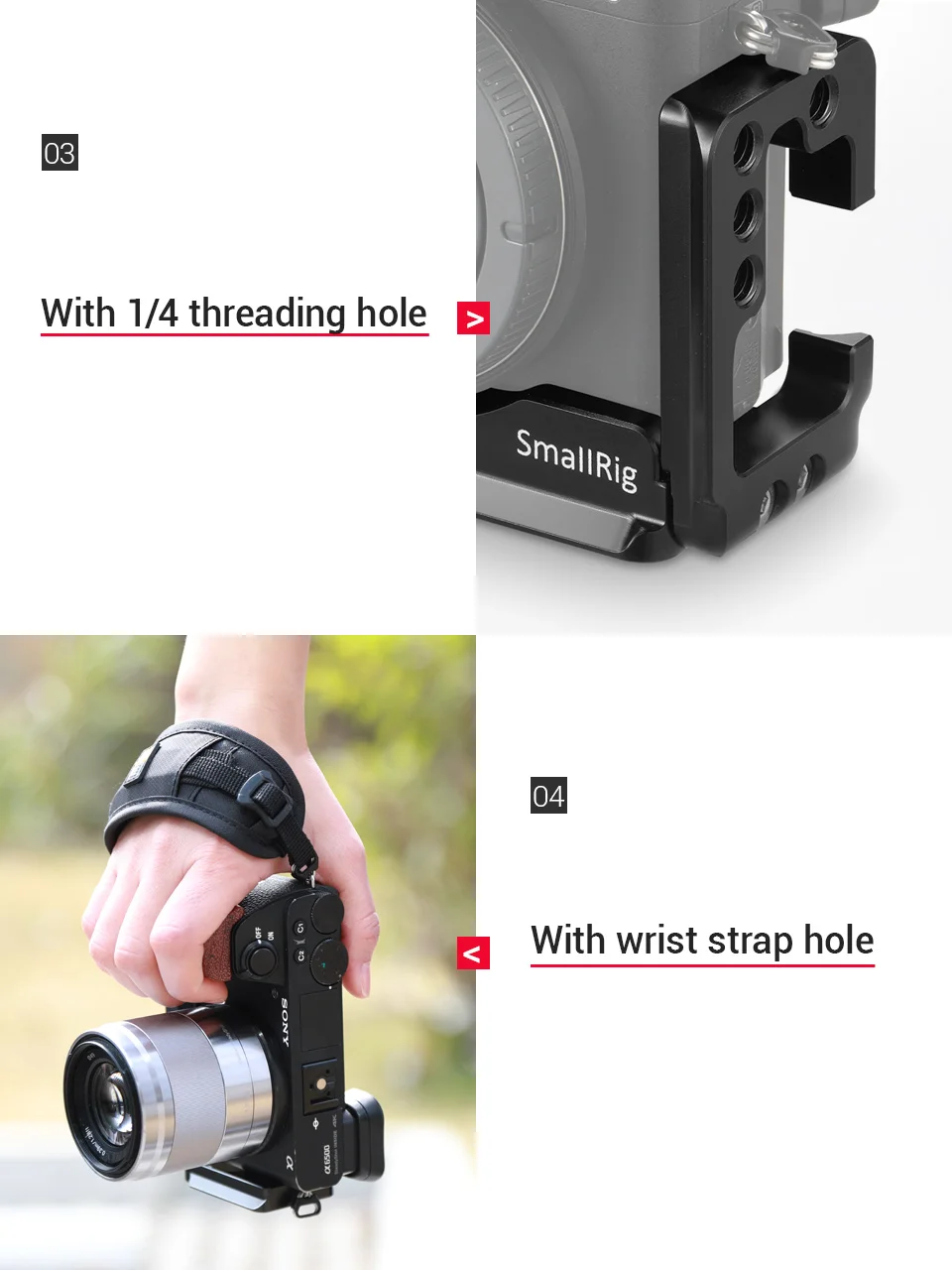 SmallRig A6500 l-кронштейн клетка комплект для sony Alpha A6500 боковая пластина+ Arca опорная пластина L пластина с деревянной рукояткой-2074