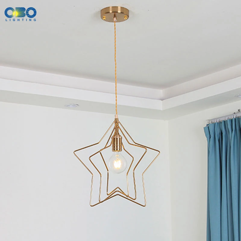 Nordic Star Pendant Lamp Living Room Bedroom Gold Metal Minimalist Chandelier 6W LED Bulb 110V 220V Creative Indoor Lighting | Лампы и