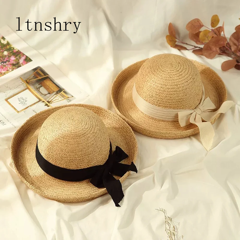 Шляпа женская летняя с широкими полями и бантом из рафии|Женские пляжные шляпы| |
