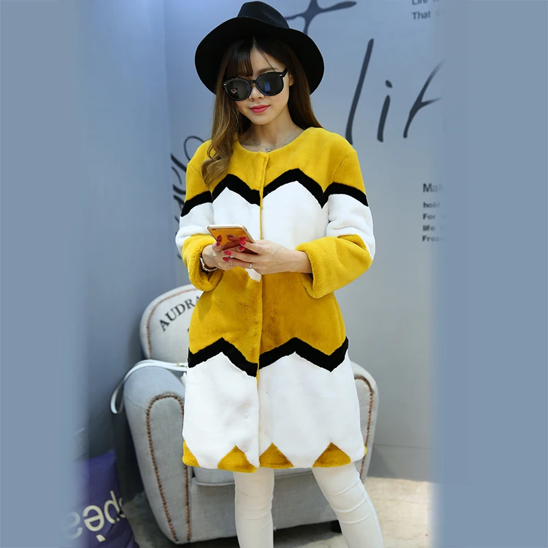 Fashion Gradual Color Faux Rabbit Fur Coat N84