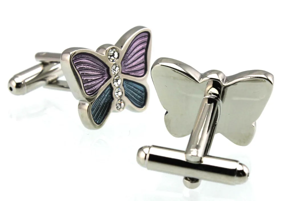 Мужские Запонки бабочки Sunnylink серебристые синие фиолетовые запонки с