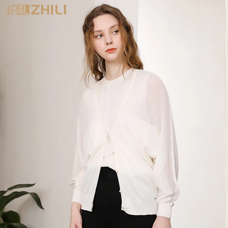 ZHILI Women Open Front Cardigan Sweater Button Down Knit Thin Coat |