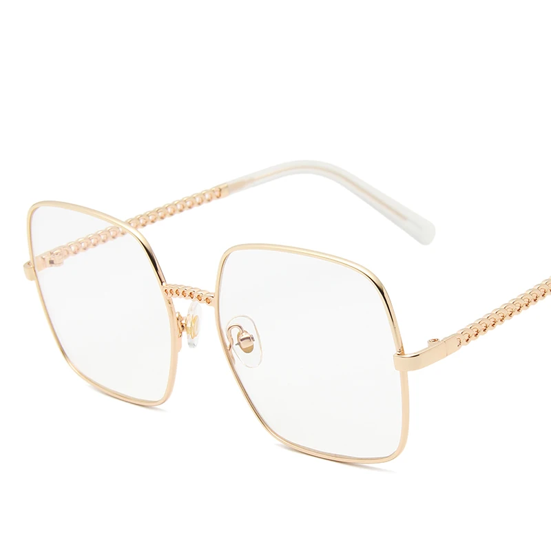gold clear Longkeader, женские очки в Корейском стиле, оправа, женские, мужские, квадратные, большие металлические очки, золотые, серебряные, защита для глаз, очки - Цвет оправы: gold clear