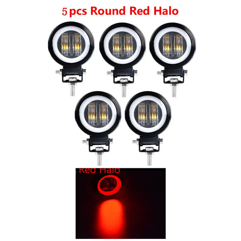 5pcs round red 3 дюйма 7D объектив СВЕТОДИОДНЫЙ прожектор для автомобиля круглый квадратный портативный светодиодный рабочий свет внедорожный грузовик вождение автомобиля Мотоцикл 24 в 12 В светодиодный ATV - Цвет: 5pcs round red