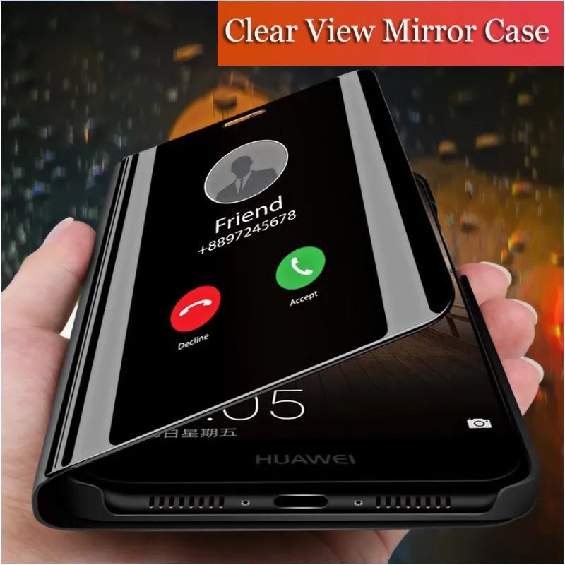 Для Huawei P Samrt Plus Smart Clear View Mirror флип прочный Чехол-подставка для Nova 3 3i 3E 2i Роскошный