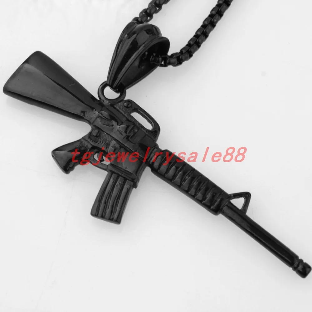 Новый дизайн черный-цвет M16 Submachine Gun кулон из нержавеющей стали крутое мужское