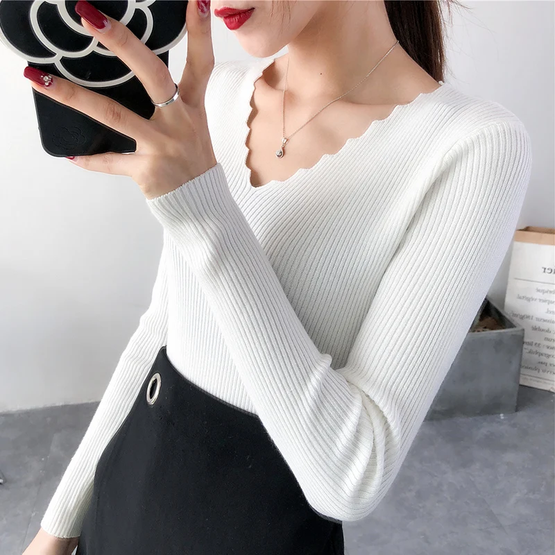 Women Autumn Winter Knitted Sweaters and Pullovers Sexy V Neck Long Sleeve Slim Pull Femme Knitting Tops Streetwear | Женская одежда
