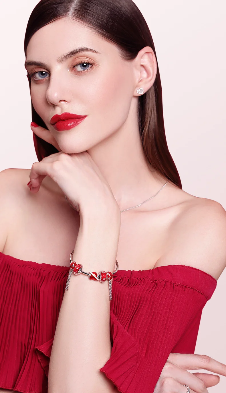 ATHENAIE Аутентичные 925 серебряные амулеты ядро Cerise стекло сердце прозрачный CZ Шарм из муранского стекла бусины подходят для европейских браслетов Цвет Красный