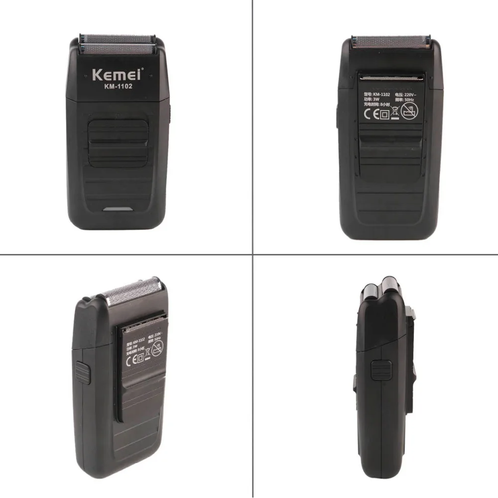 Kemei KM-1102 Аккумуляторная Беспроводная Бритва для мужчин с двумя лезвиями, возвратно-поступательная Бритва для бороды, уход за лицом, многофункциональный мощный триммер