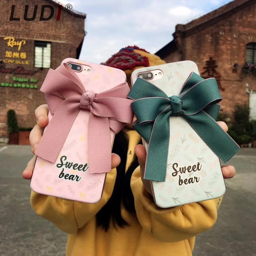 Чехол для телефона LUDI с милыми лентами и бантом iphone 7 6 s plus твердая задняя мягкая
