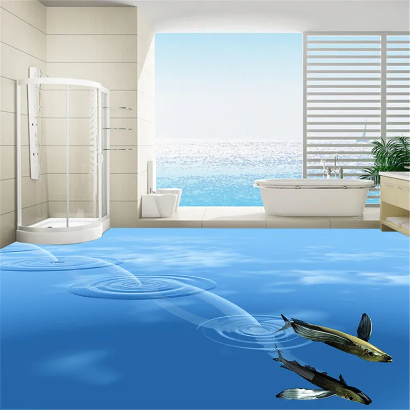 

beibehang 3D water fish anti-slip waterproof thickening self-paste European-style ultra-modern bathroom restaurant wallpaper