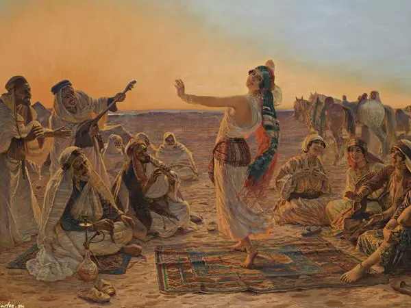

Бесплатная доставка, классика, арабский рисунок, пустыня, Веселый танец, пейзаж, картина маслом, холст, печать на холсте, украшение, картина