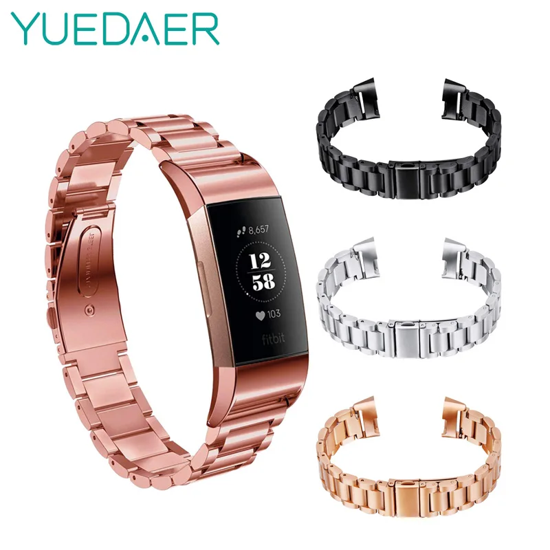 Yuedaer металлический ремешок для Fitbit Charge 3 ремешок для Fitbit Charge 3 сменный ремешок для смарт-часов Рогатка Пряжка твердый металлический ремень