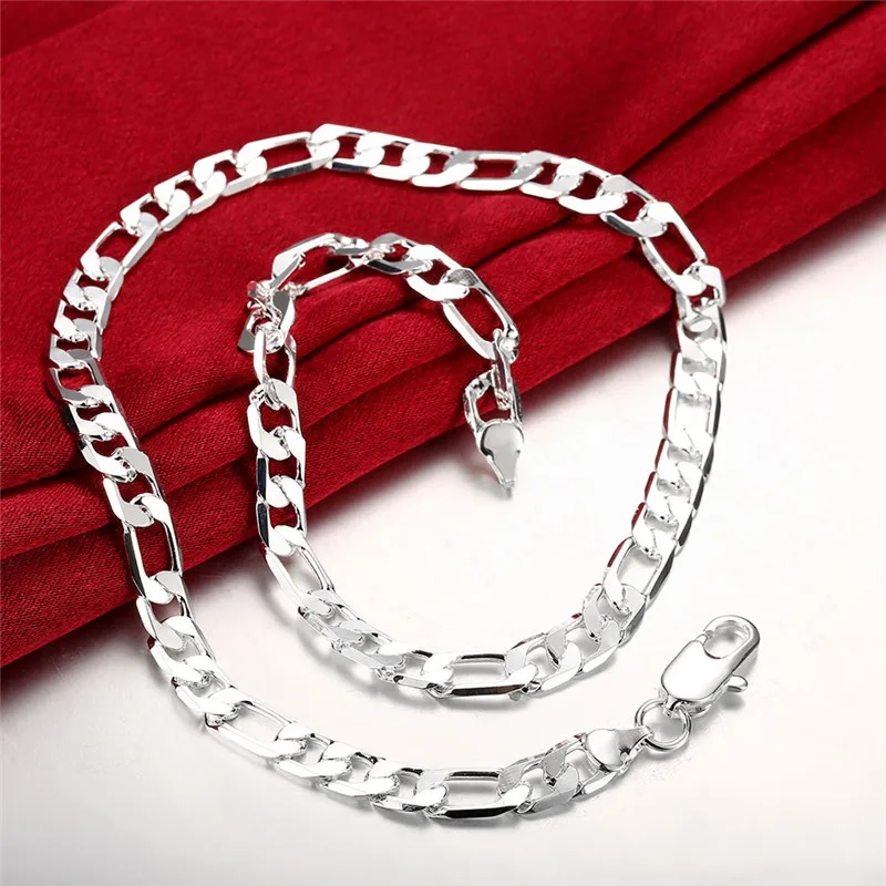 Ожерелье цепочка Фигаро мужское 8 мм 20 дюймов серебро 925 пробы|chain necklace|necklace for