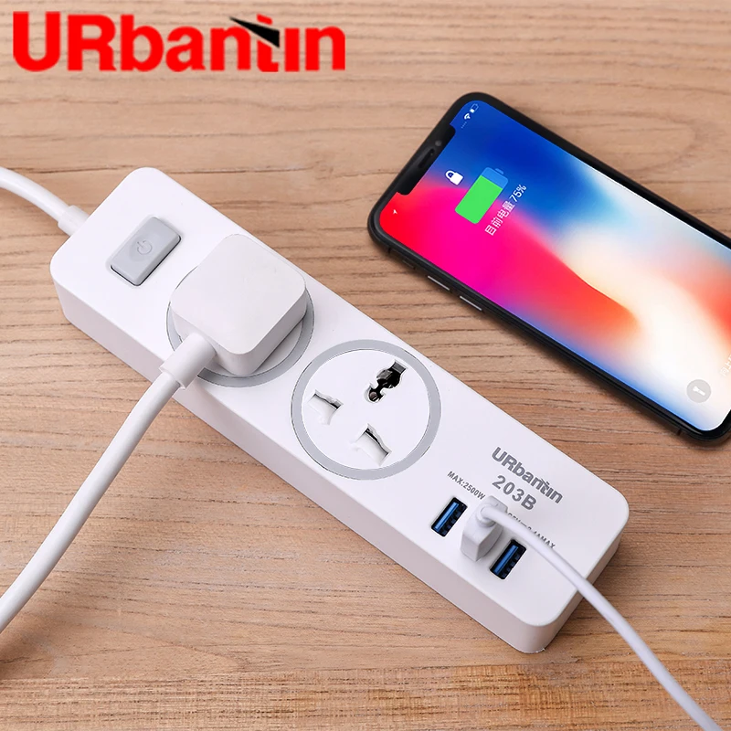 Urbantin 2AC & с 3 портами (стандарт общий выключатель Мощность полосы USB розетка смарт