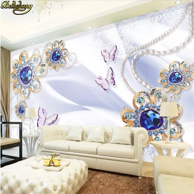 beibehang Custom photo wallpaper mural romantic beautiful pearl diamond flower butterfly love TV background wall | Обустройство дома