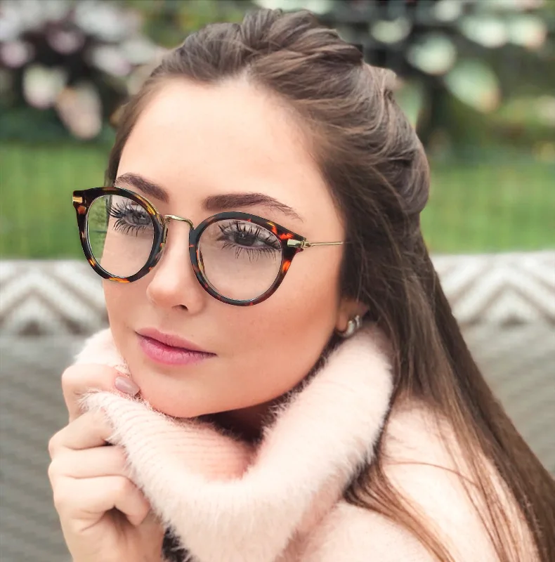 HBK, женские прозрачные очки, металлическая оправа леопардовой расцветки, мужские прозрачные оправы для очков кошачий глаз, винтажные оптические очки Cateye