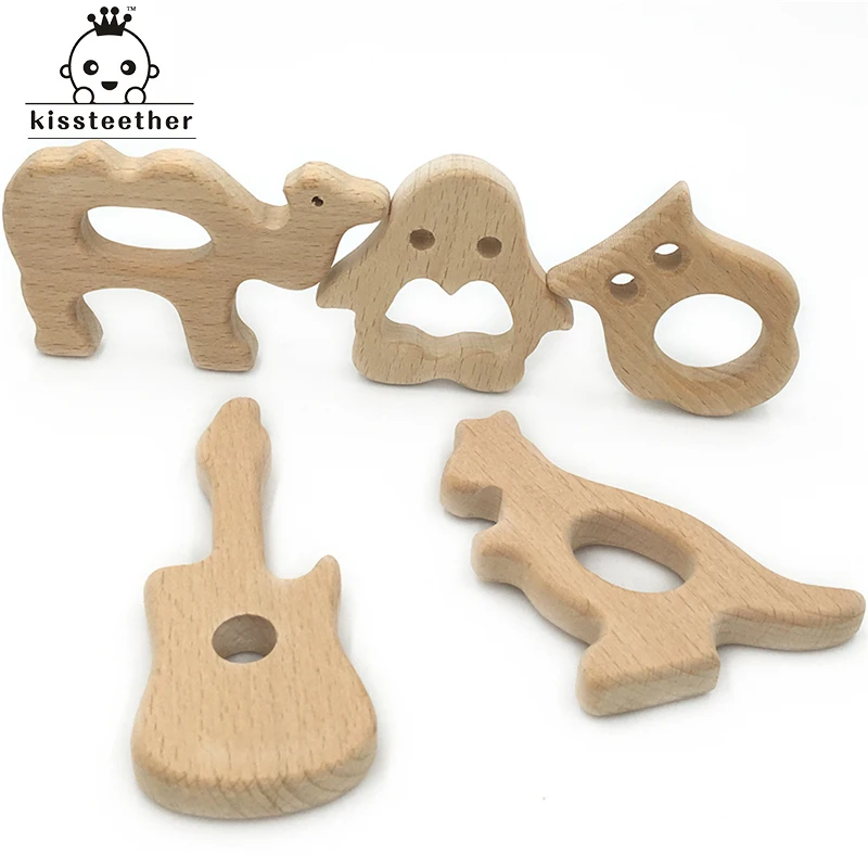 

DIY Baby Teether Toys Organic Natural Beech Wooden Kangaroo-Owl-Camel-Penguin-Guitar Hand Cut Toys Baby Wooden Teether Gift