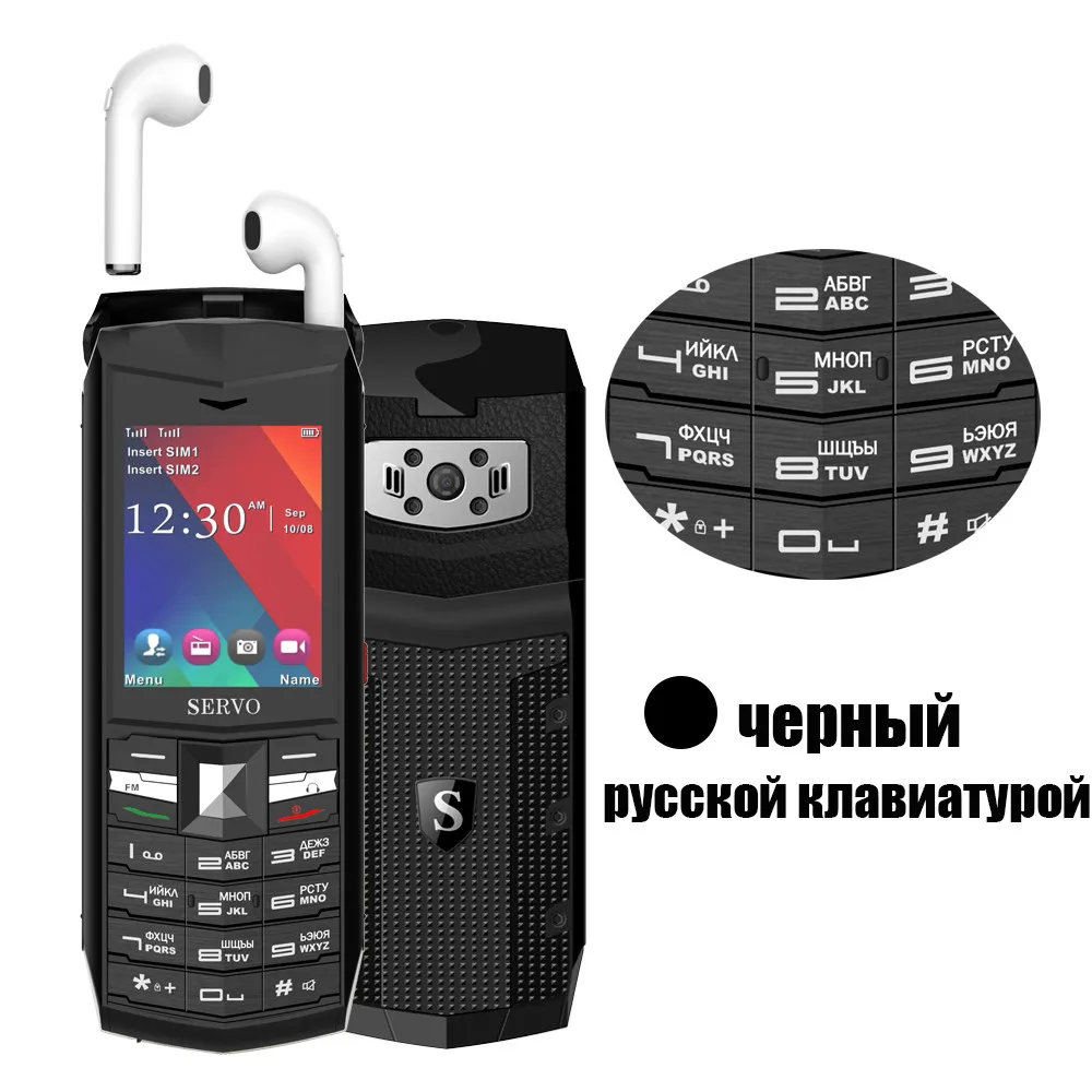 Black Russia Button Мощность банка для сотового телефона с Беспроводной наушники-вкладыши TWS с 5,0 Bluetooth 2," 3000 mAh GSM GPRS кнопочный телефон SERVO R26 - Цвет: Black Russia Button