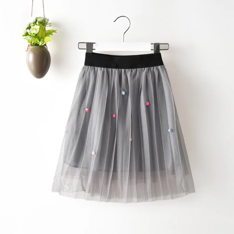 2019 Spring Pearls Lace Skirt for mother &amp daughter Little Girl Mid-Calf Mesh Skirts Toddler Bead Family Outfit High Waist | Мать и