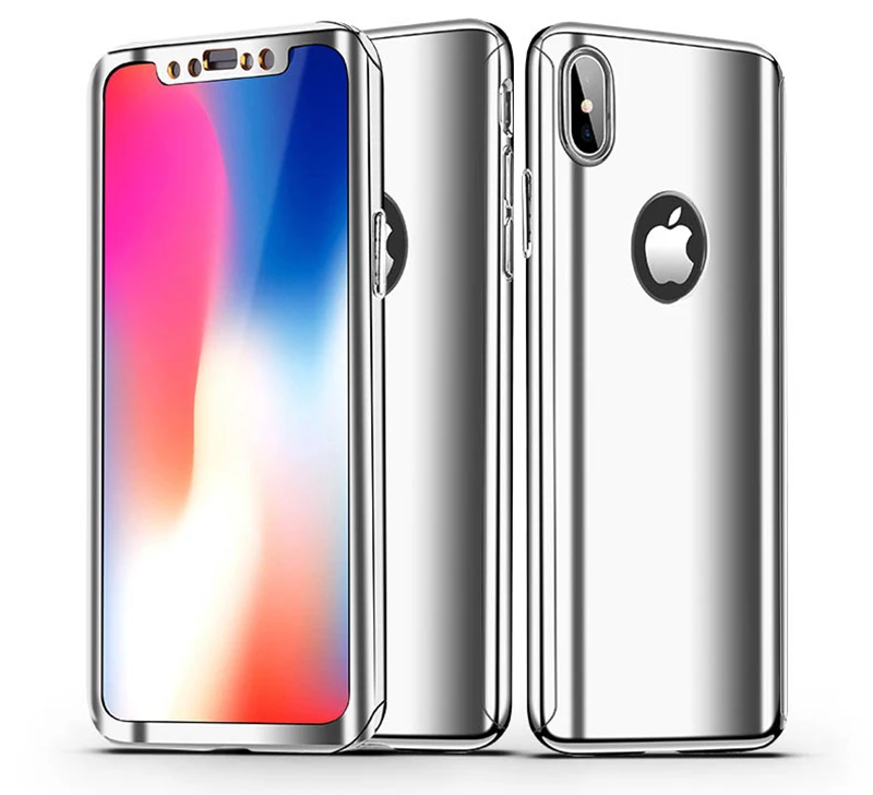 360 Degrees Luxury Full Body Mirror Tempered Glass Case For iPhone 11 Pro Max XS XR X 8 7 6 6S Plus Plating Hard PC Slim Cover - Цвет: Silver